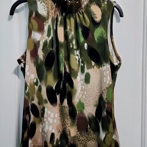 Sere Nade green and tan high neck sleeveless blouse sz L